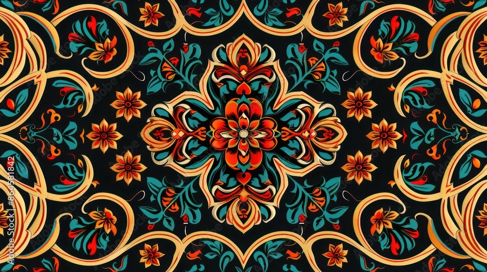 Vibrant floral abstract pattern on a dark background. Vibrant floral abstract pattern on a dark background.