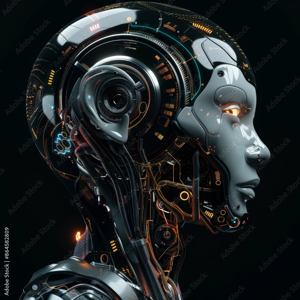 Advanced AI Robot Profile in Neon Blue Advanced AI Robot Profile in Neon Blue