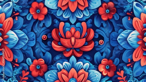 Colorful floral pattern with red and blue flowers