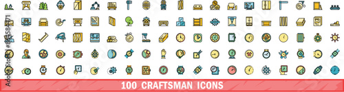 100 craftsman icons set. Color line set of craftsman vector icons thin line color flat on white