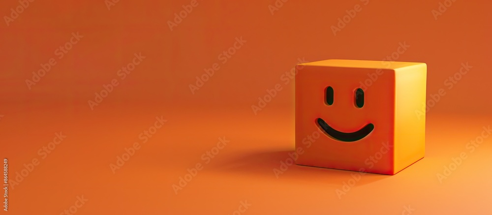 Altered cube reveals 'happiness' from 'sadness' symbol on lovely orange backdrop, representing business, psychological, and emotional concepts, with room for a picture. Copy space image Altered cube reveals 'happiness' from 'sadness' symbol on lovely orange backdrop, representing business, psychological, and emotional concepts, with room for a picture. Copy space image