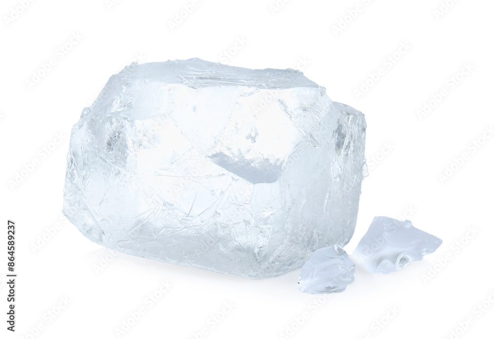 Pieces of clear ice isolated on white Pieces of clear ice isolated on white