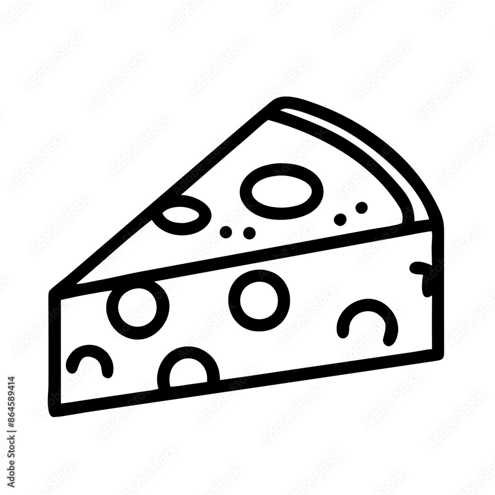Minimalist black and white cheese wedge icon, dairy product representation Minimalist black and white cheese wedge icon, dairy product representation