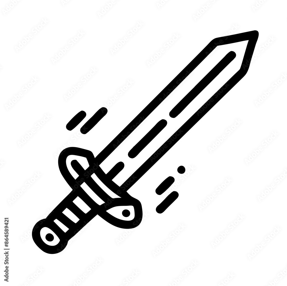 Minimalist black and white sword icon, weapon representation Minimalist black and white sword icon, weapon representation
