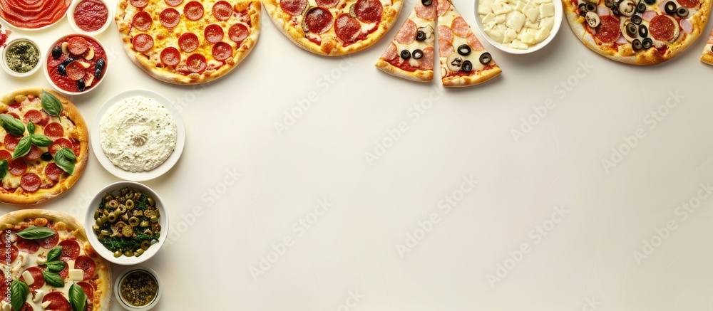 Fototapeta premium Italian pizza assortment with copy space image.