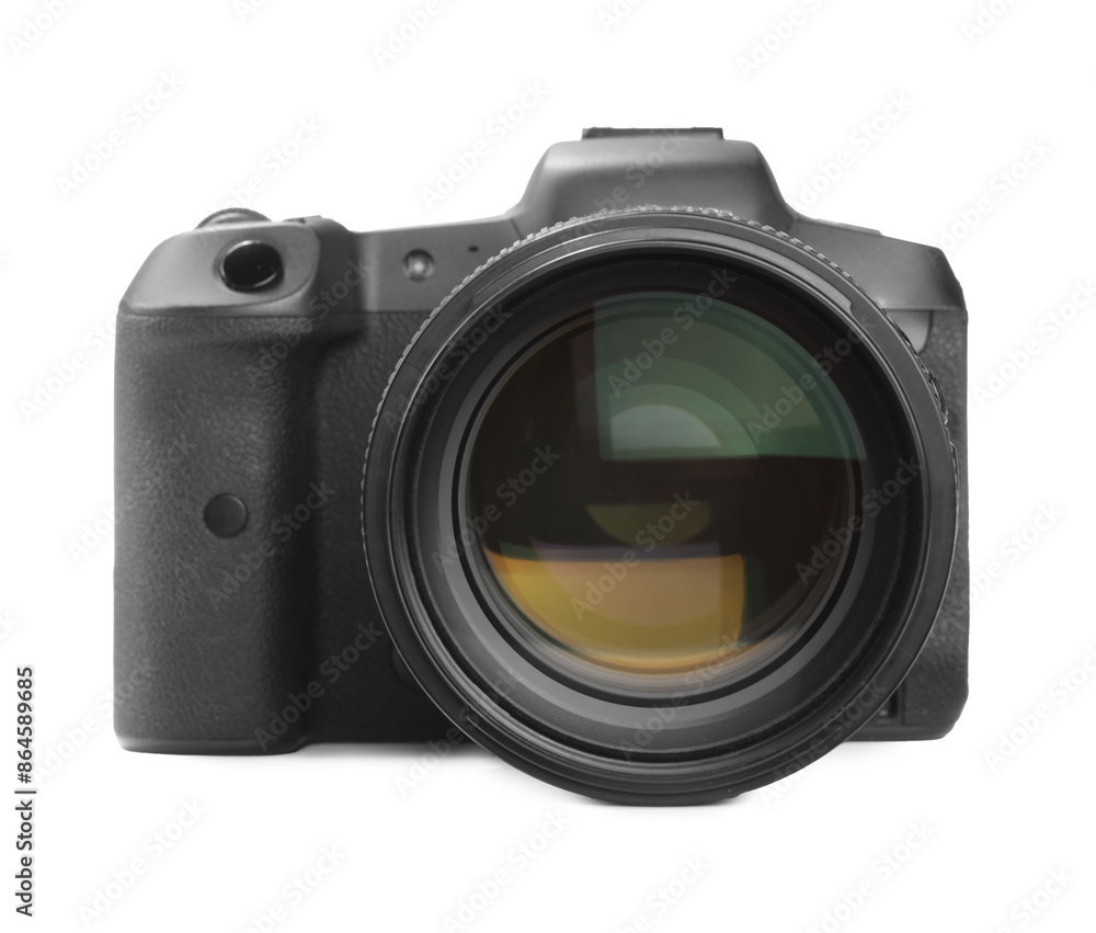 Modern camera isolated on white. Photographer's equipment Modern camera isolated on white. Photographer's equipment