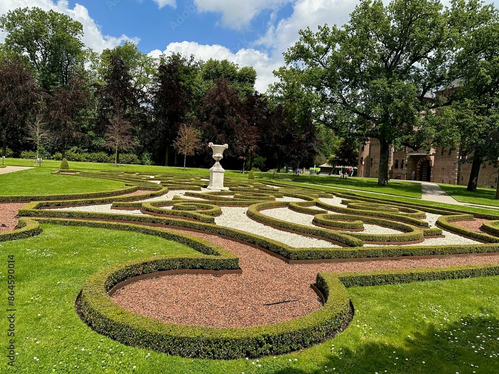 Beautiful view of green hedge maze in park Beautiful view of green hedge maze in park