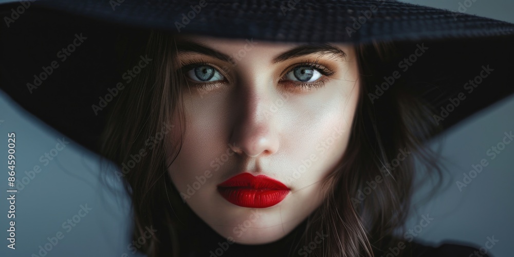 Woman with black hat and red lipstick Woman with black hat and red lipstick