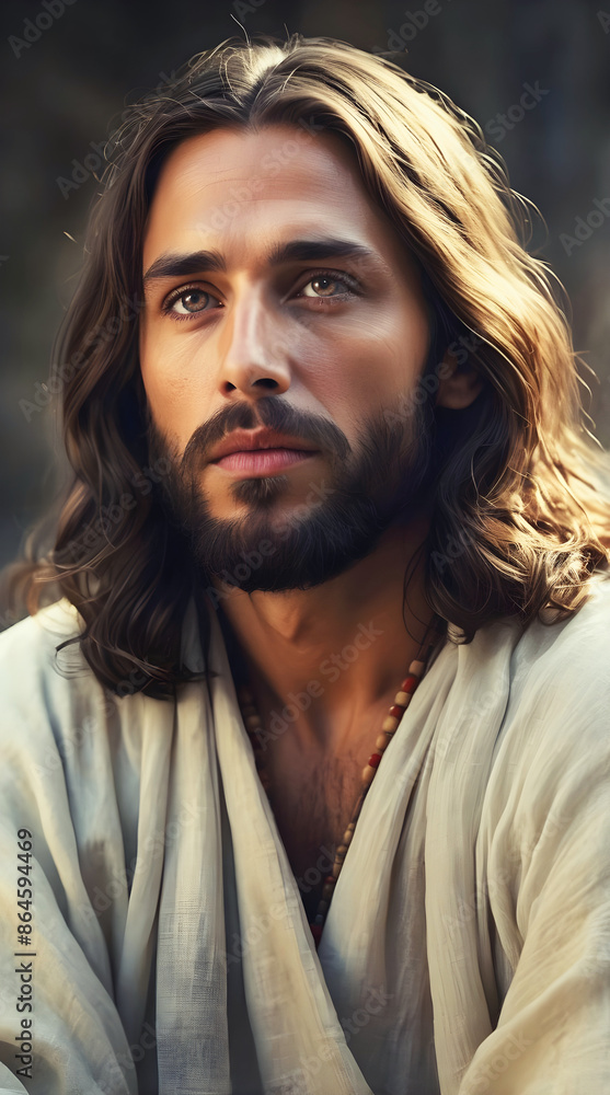 Portrait of Jesus Christ, Handsome bearded man, religious portrait, Christianity, holy background