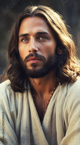 Obraz na płótnie Portrait of Jesus Christ, Handsome bearded man, religious portrait, Christianity, holy background w salonie