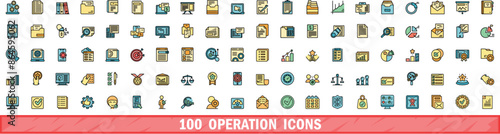 100 operation icons set. Color line set of operation vector icons thin line color flat on white