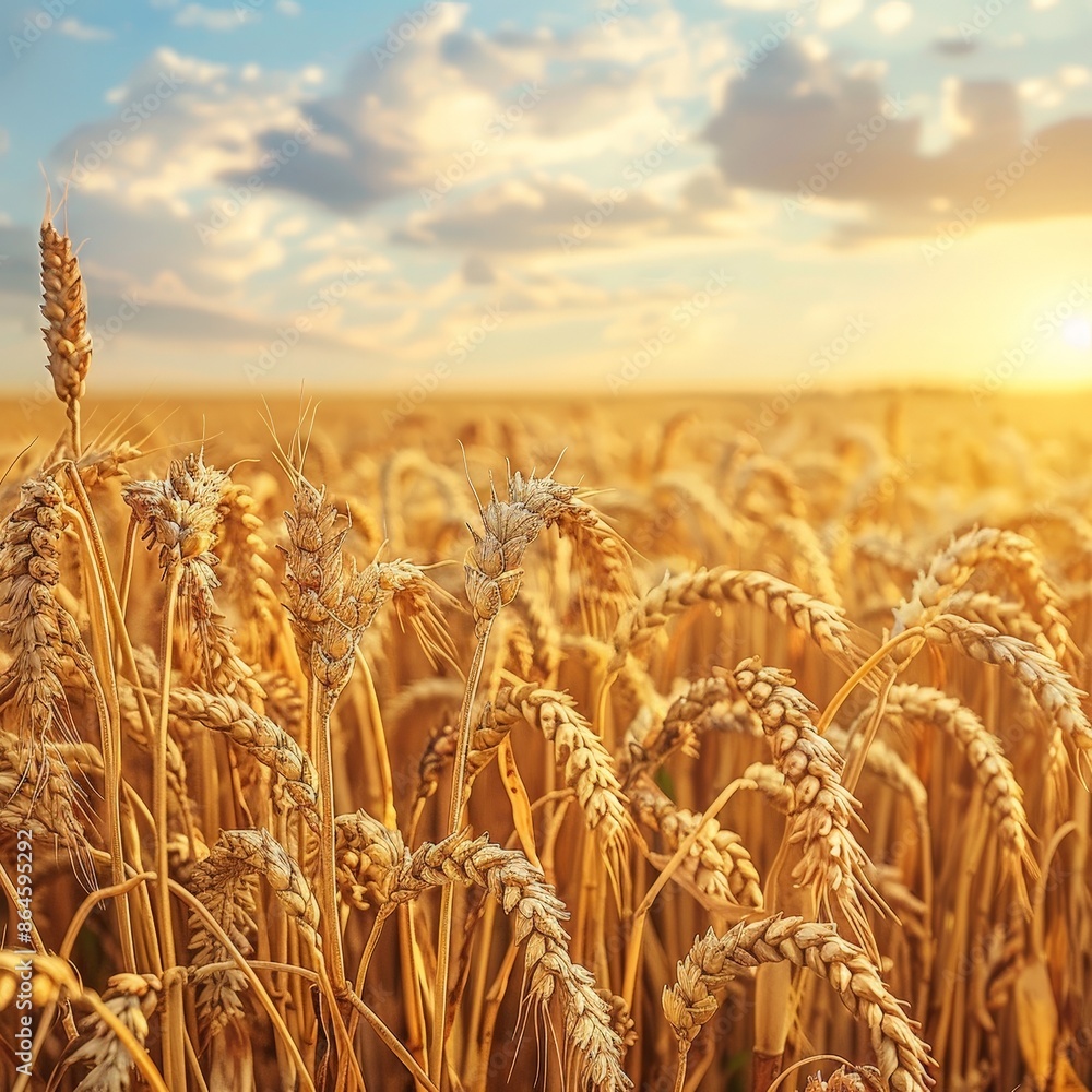 Fototapeta premium Golden Wheat Field Under Bright Sky