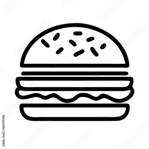 Minimalist Burger Icon, Black and White, Represents Fast Food and Eating