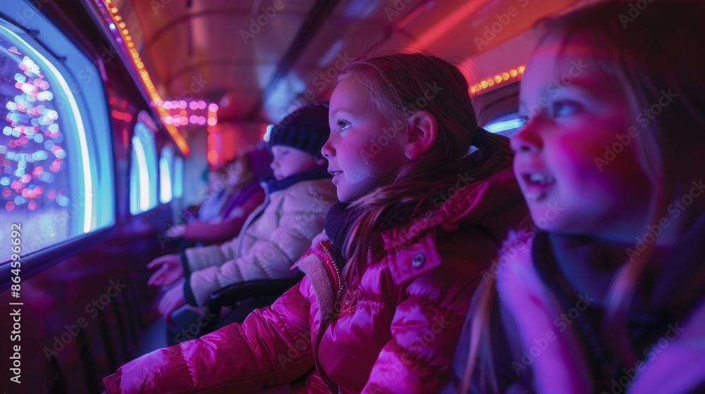 Childrens faces light up with wonder as the trains interior is transformed into a winter wonderland. Childrens faces light up with wonder as the trains interior is transformed into a winter wonderland.