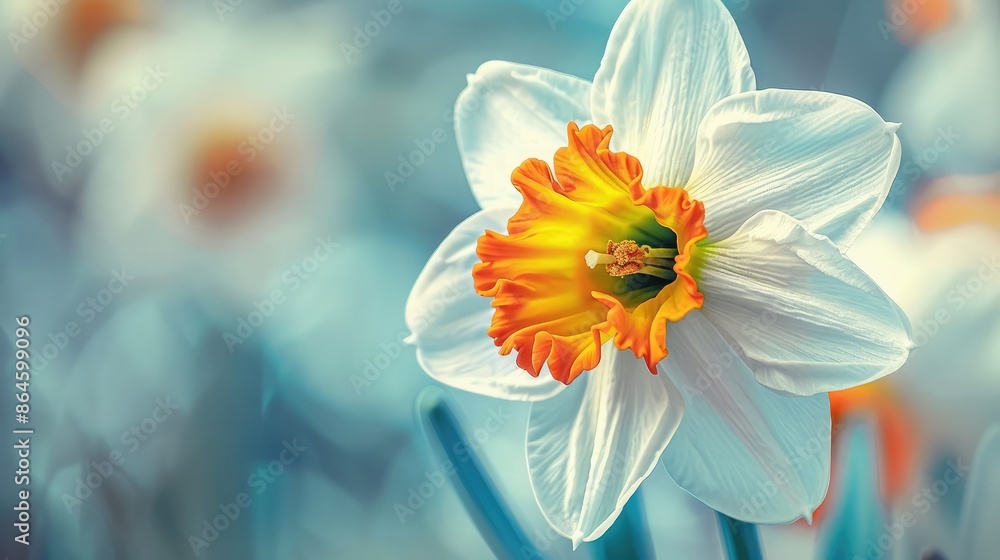 A close-up of a daffodil with a vibrant yellow center A close-up of a daffodil with a vibrant yellow center