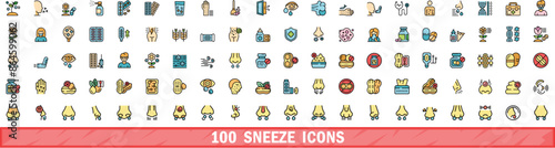100 sneeze icons set. Color line set of sneeze vector icons thin line color flat on white