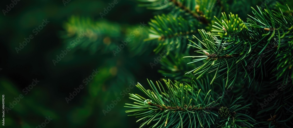 Close-up of a pine branch with vibrant green needles, featuring selective focus and ample copy space image. Close-up of a pine branch with vibrant green needles, featuring selective focus and ample copy space image.