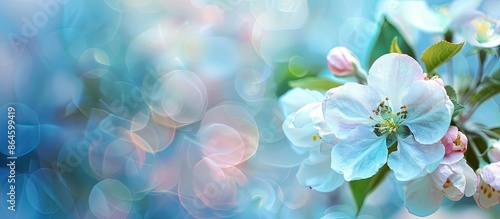 Detailed macro shot of a beautiful apple blossom with copy space image.