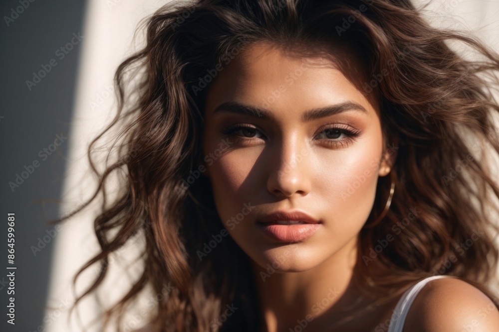 Fashionable beautiful young woman with high contrast shadow Fashionable beautiful young woman with high contrast shadow