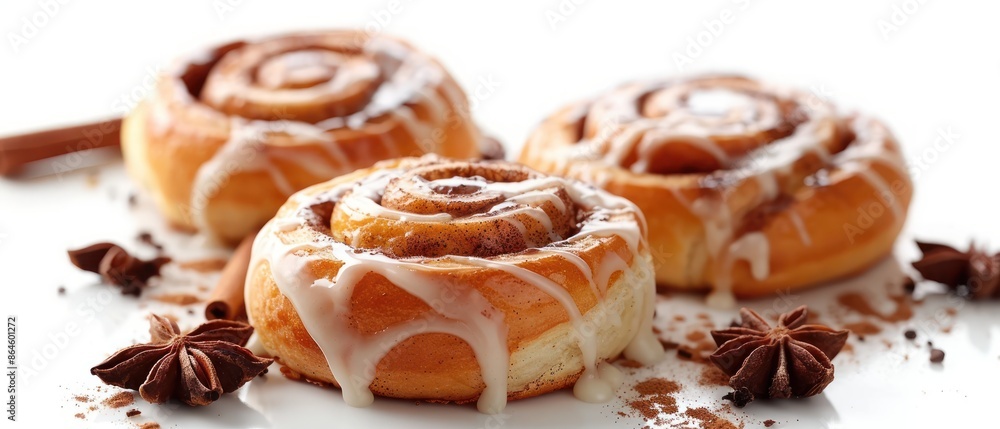 Cinnamon roll, rising, bullet shot, solid white background Cinnamon roll, rising, bullet shot, solid white background