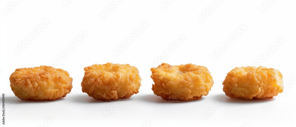 Four golden brown fried snacks in a row.