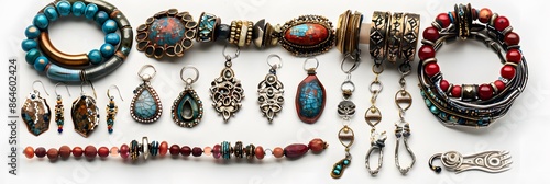 Handmade Jewelry Collection Featuring Turquoise and Red Gemstones photo