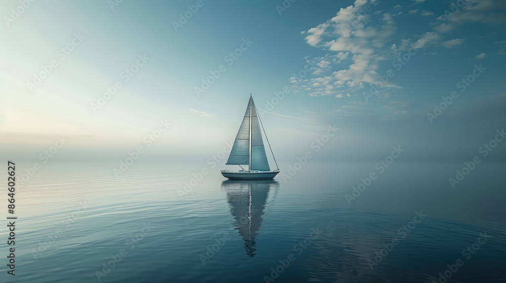 Obraz premium A lone sailboat on a calm sea, symbolizing freedom and solitude