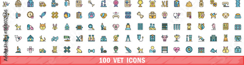 100 vet icons set. Color line set of vet vector icons thin line color flat on white
