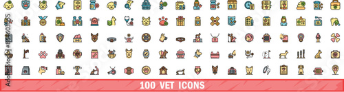100 vet icons set. Color line set of vet vector icons thin line color flat on white