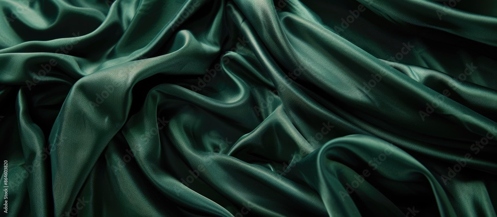 Fototapeta premium A deep green fabric with sizable drapes creating room for a copy space image.