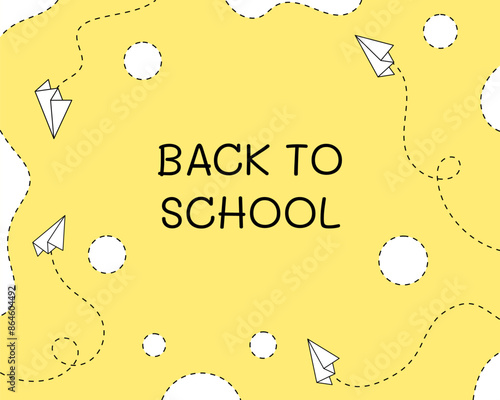 Back to school. Paper airplanes with dotted lines. Poster, banner, greeting card. Vector illustration.