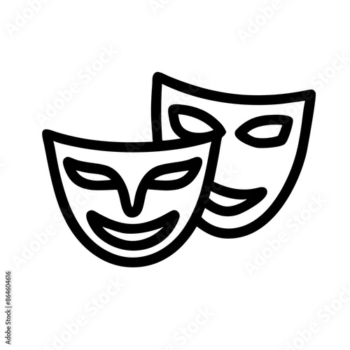 Black and white theater masks icon representing drama and performance