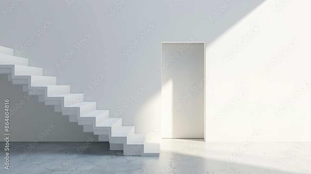 A series of steps leading up to an open door representing opportunity and progress A series of steps leading up to an open door representing opportunity and progress
