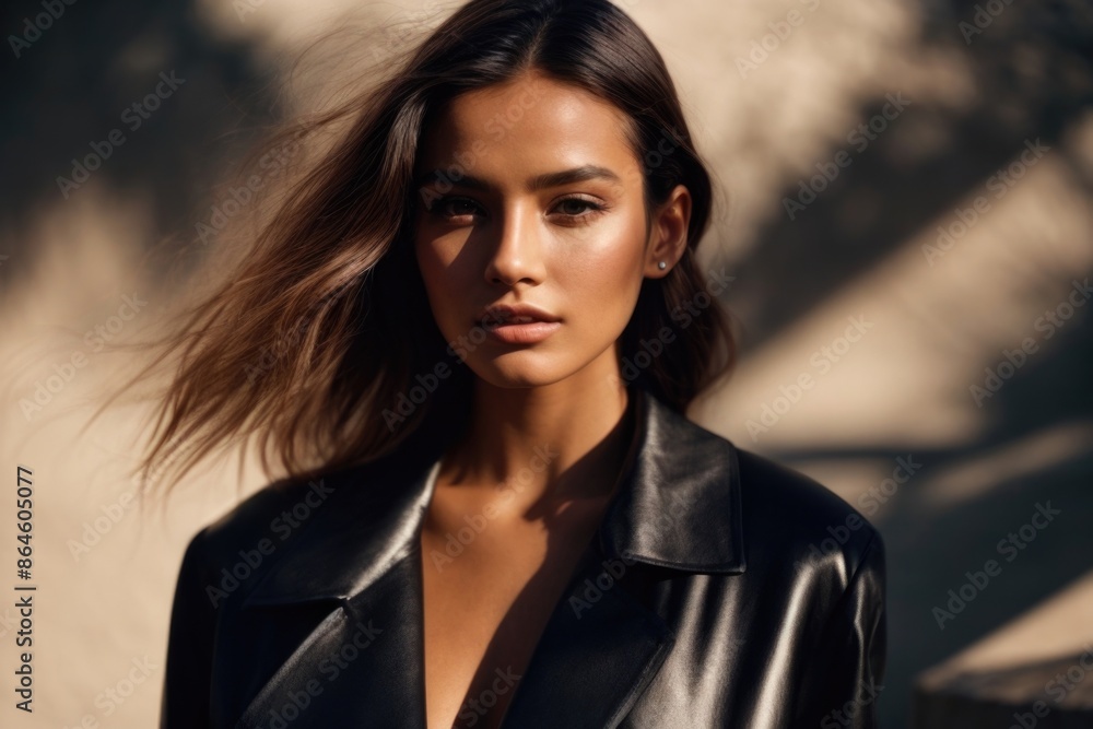 Fashionable beautiful young woman with high contrast shadow Fashionable beautiful young woman with high contrast shadow