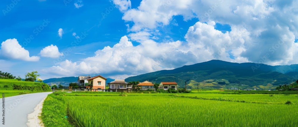 Obraz premium Landscape Photography Reference. Real Photo of Rural Area. Green and Blue Fresh Color of Picture