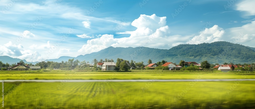 Fototapeta premium Landscape Photography Reference. Real Photo of Rural Area. Green and Blue Fresh Color of Picture