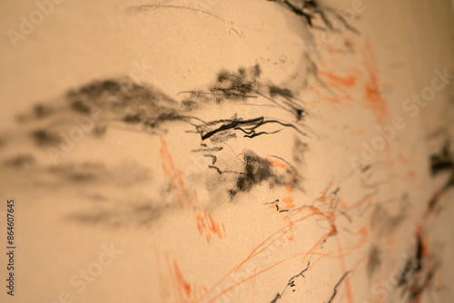 Abstract art. Closeup view of a modern expressive painting drawn in manila paper.