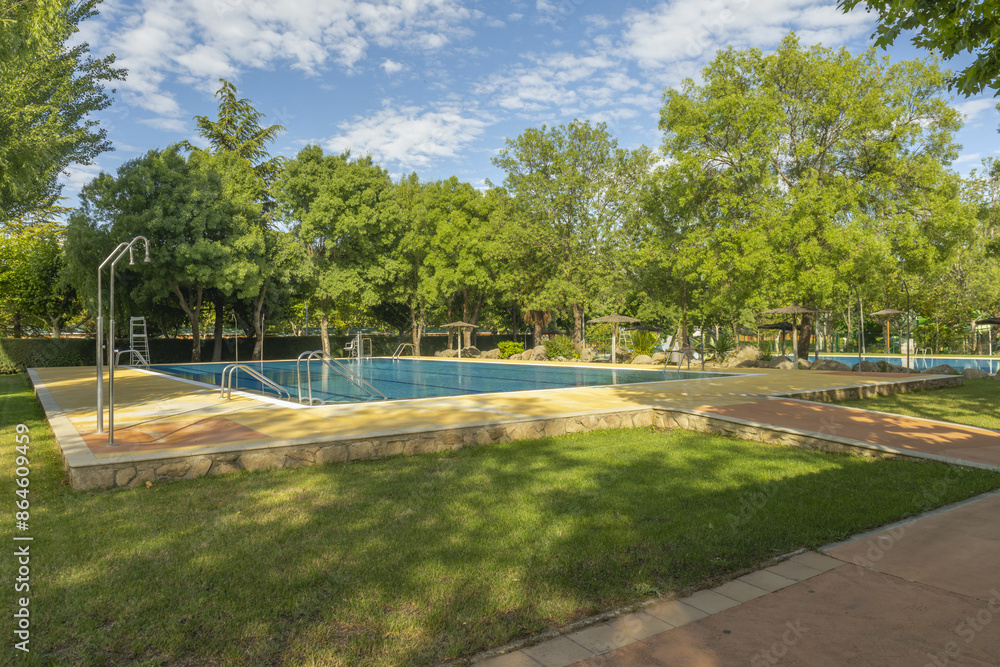 Fototapeta premium Private pools are usually located in private homes and can be of different sizes and shapes