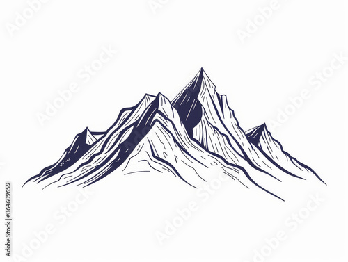 Simple line art vector of mountains with black lines on a white background. Ideal for vinyl decal stickers and minimalist designs.