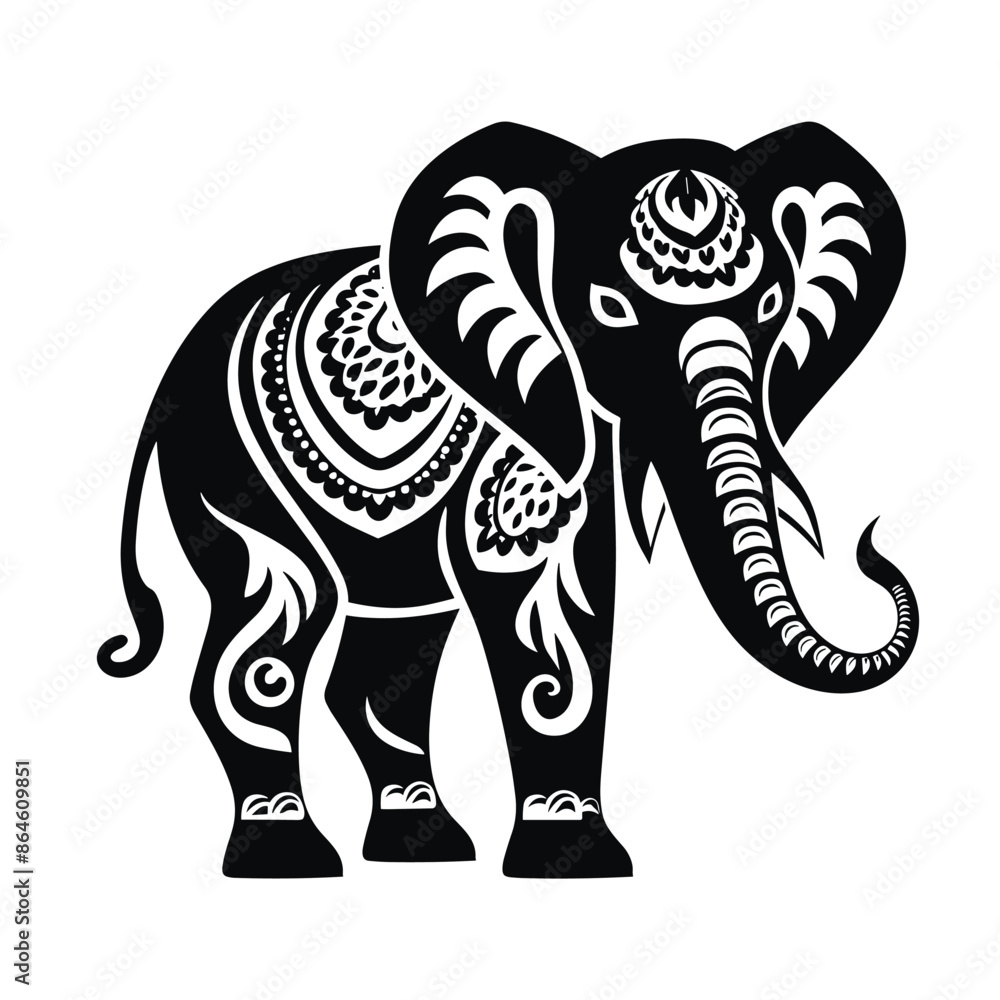 Fototapeta premium Contrast floral styled silhouette of a cute elephant
