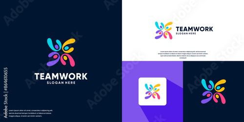 teamwork logo, abstract human shape, logo design element.