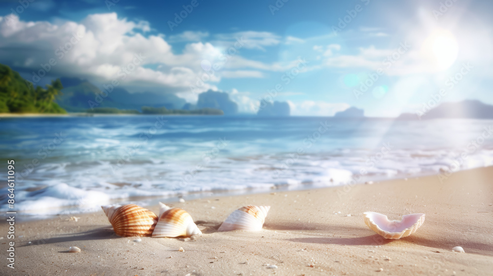 A beach scene with a few shells on the sand A beach scene with a few shells on the sand