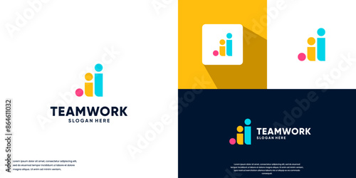 community logo with bar graph shapes, teamwork, social community, logo design illustration.