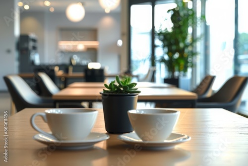 Wallpaper Mural table with coffee and tea for negotiators in the office. Generative Ai. Torontodigital.ca
