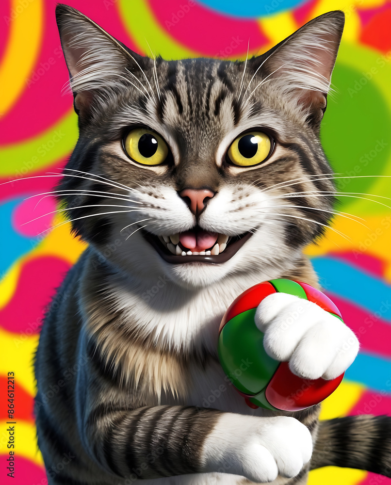 Playful Tabby Cat with a Toy Ball Playful Tabby Cat with a Toy Ball