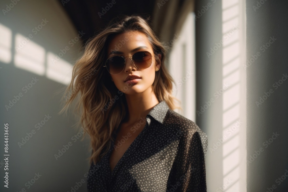 Fashionable beautiful young woman with high contrast shadow Fashionable beautiful young woman with high contrast shadow