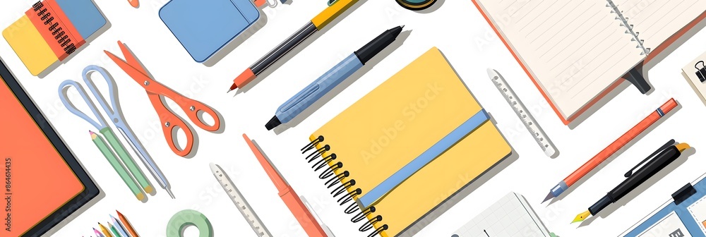 A Colorful Flat Lay of Various Office Supplies A Colorful Flat Lay of Various Office Supplies
