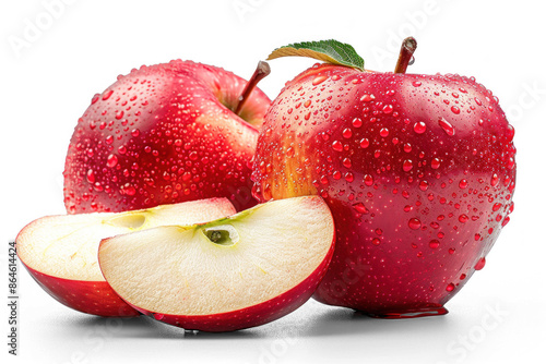 Close up of vibrant apples covered in water droplets on isolated background.