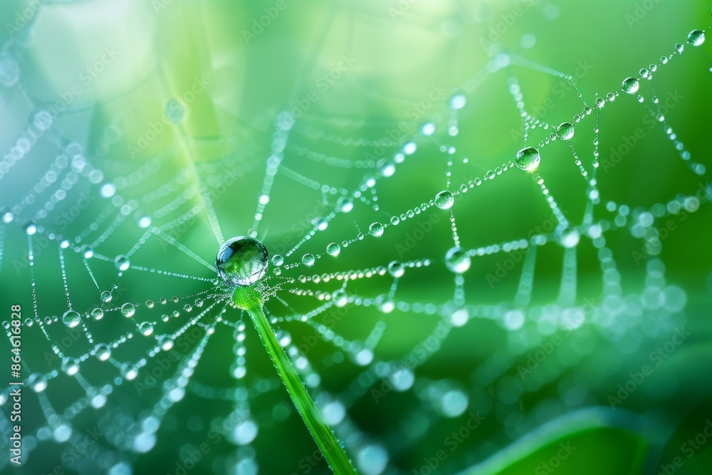 Obraz premium Dew Drops on Spider Web