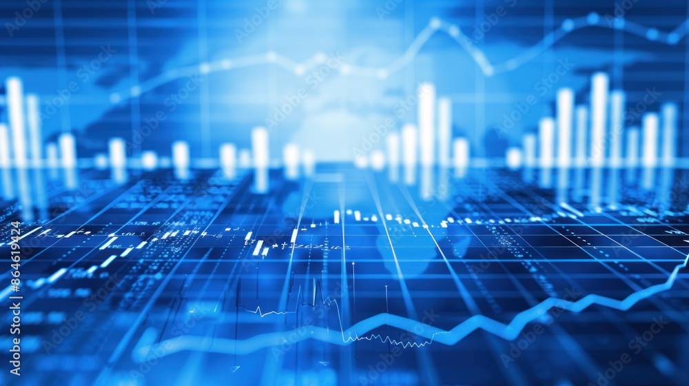 Abstract Blue Financial Data Background with Grid and Lines Abstract Blue Financial Data Background with Grid and Lines